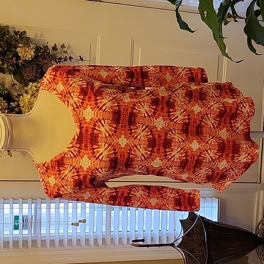 New Directions Weekend red coral white tie dye 3/4 slv cotton scoop neck M NEW…